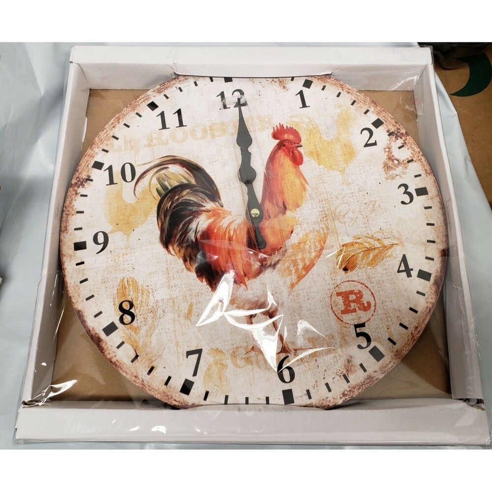 Kitchen Plastic Wall Clock, (approx. 12") ROOSTER IN THE CENTER